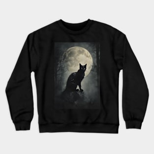 Black Cat in the Mysterious Forest Vintage Crewneck Sweatshirt